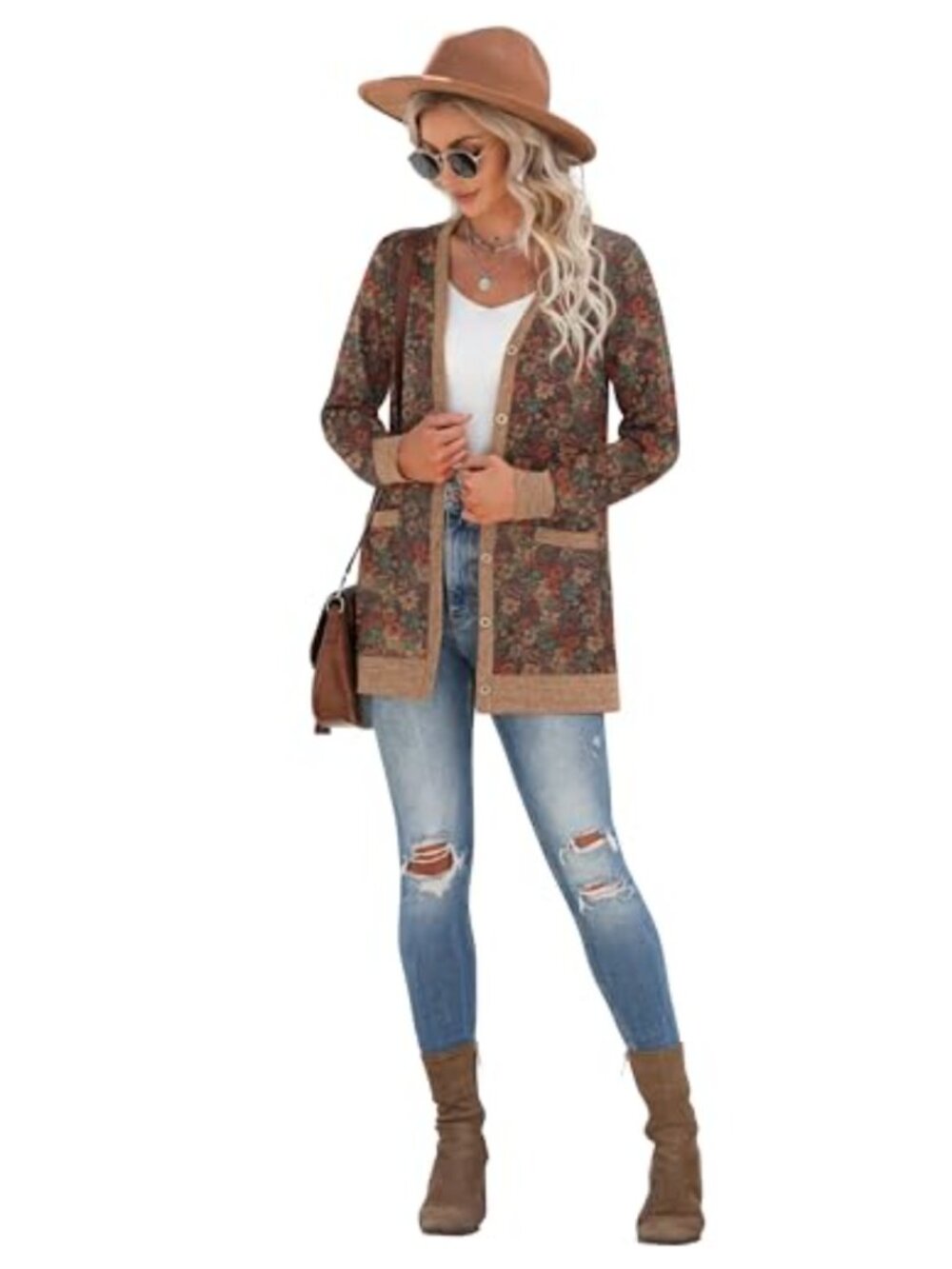 Open Front Button Down Ribbed Knit Lightweight Cardigan with Pockets - Picture 3 of 4